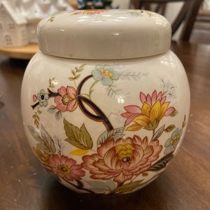 VTG Sadler England Small 5” Ginger Jar & Lid Floral Burnt Orange Brown